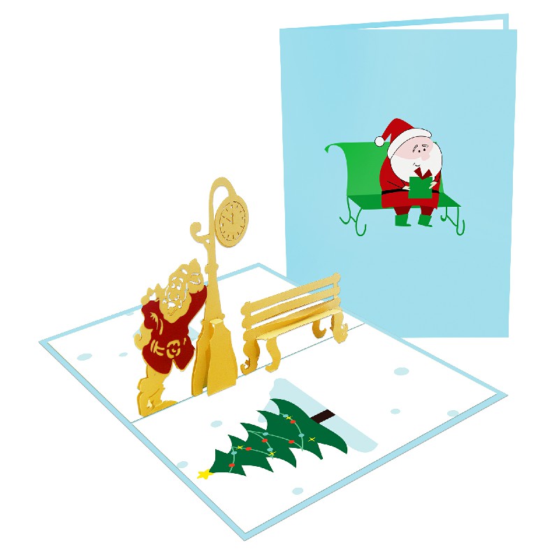 Santa Claus and bench 3D Card