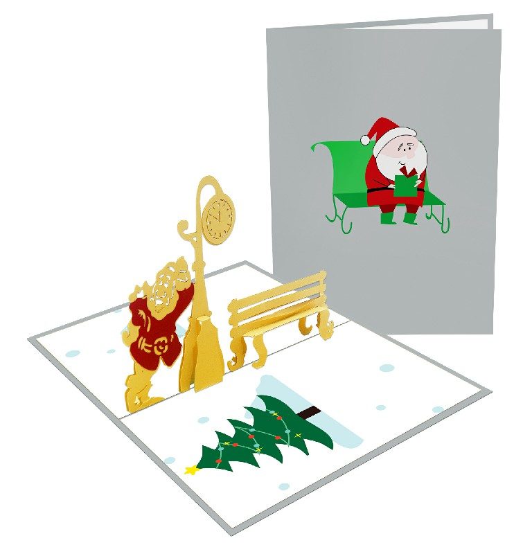 Santa Claus and bench 3D Card