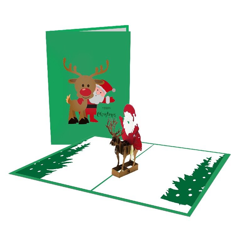 Santa rides reindeer Card – Christmas 3D Popup Card