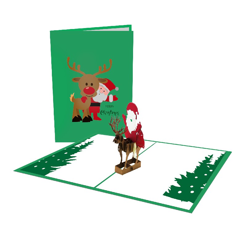 Thiệp Ông già Noel cưỡi tuần lộc – Thiệp Giáng sinh 3D