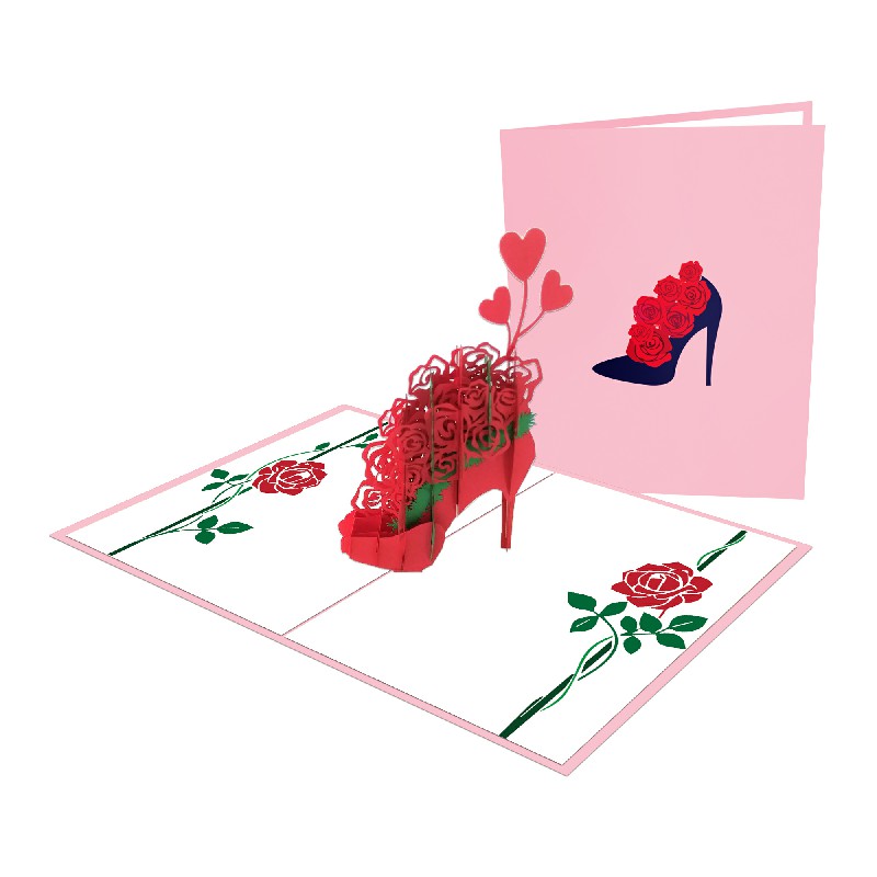 Court Shoes and Rose Card – Flower 3D Card Red Rose Card – Flower 3D Popup Card